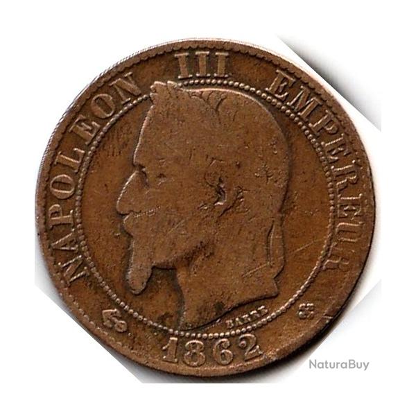 Pi�ce de Monnaie  France Cinq centimes NAPOLEON III 1862 BB