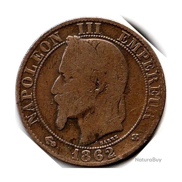 Pi�ce de Monnaie  France Cinq centimes NAPOLEON III 1862 A