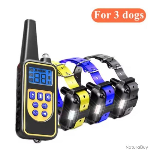 3 Colliers Anti-Aboiement de Dressage �lectrique pour Chien avec Choc �tanche �cran LCD Port�e 880m