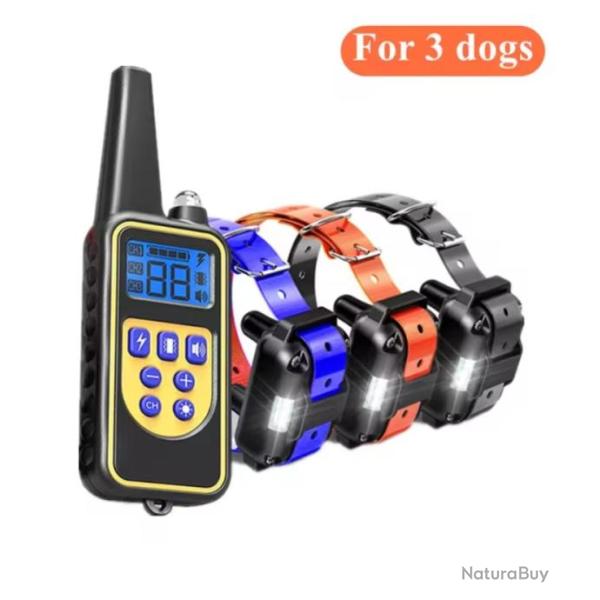 3 Colliers Anti-Aboiement de Dressage �lectrique pour Chien Choc �tanche �cran LCD Port�e 880m Noir
