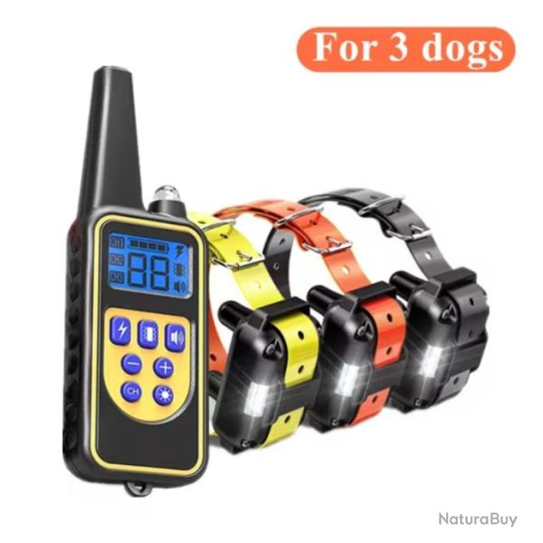 3 Colliers Anti-Aboiement de Dressage �lectrique pour Chien Choc �tanche �cran LCD Port�e 880m jaune