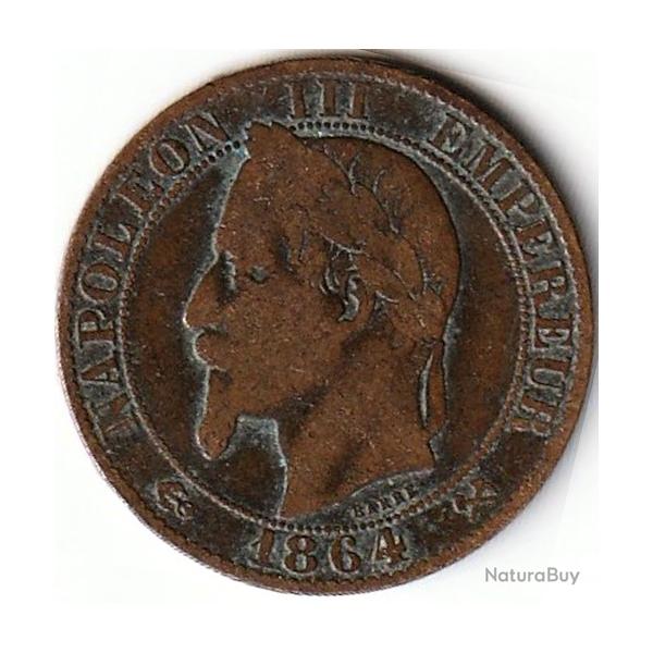 Pi�ce de Monnaie  France Cinq centimes NAPOLEON III 1864 K