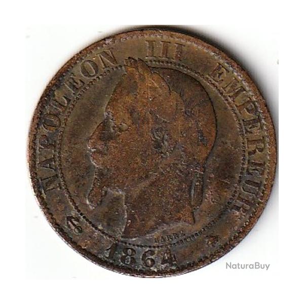 Pi�ce de Monnaie  France Cinq centimes NAPOLEON III 1864 A