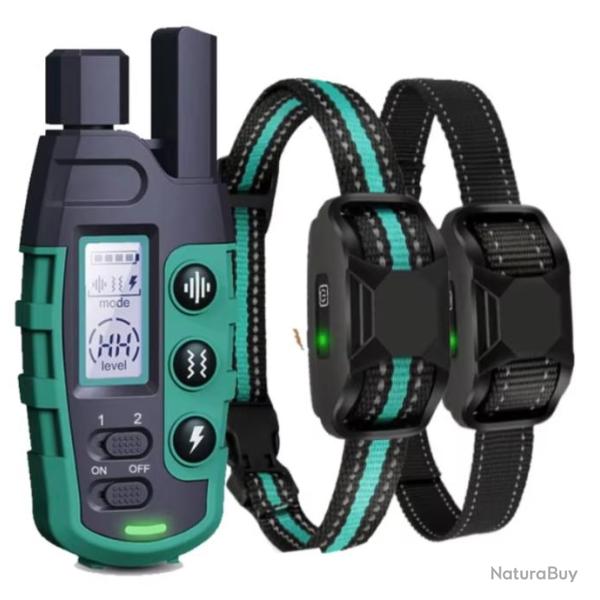 2 Colliers Anti-Aboiement de Dressage Rechargeables avec T�l�commande Port�e 2600M 3 Modes Vert