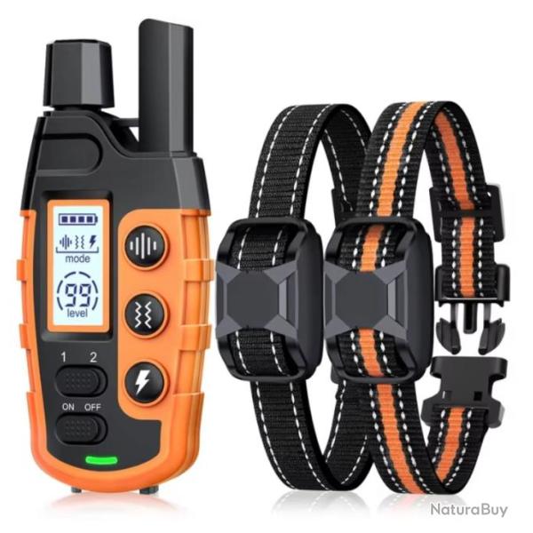 2 Colliers Anti-Aboiement de Dressage Rechargeables avec T�l�commande Port�e 2600M 3 Modes Orange