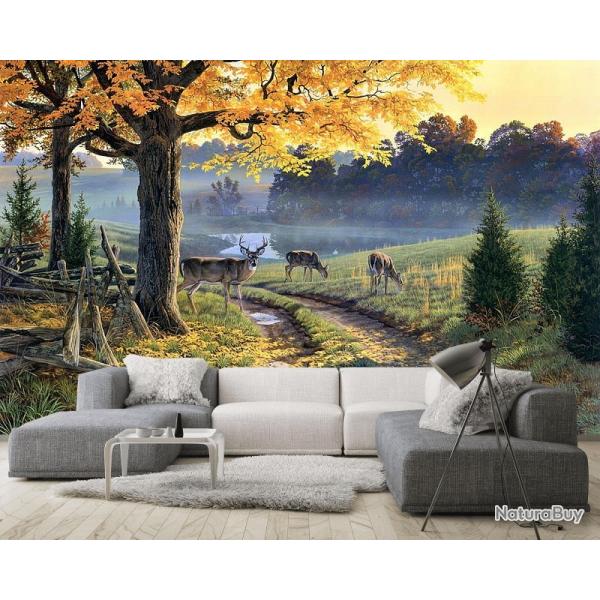 Papier peint photo, (300 x 230cm) dcoration murale pour chambre, nature, paysage, cerf