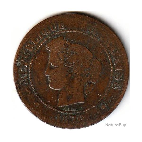 Pi�ce de Monnaie  France Cinq centimes C�r�s 1876 A