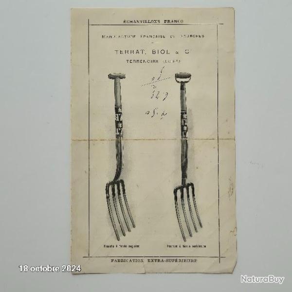 V�ritable publicit�, ann�es 1920 sur les fourches, fabriqu�es par Terrat, Biol
