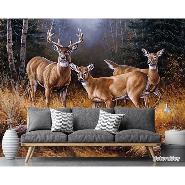 Papier peint photo, (300 x 240cm) dcoration murale pour chambre, cerfs
