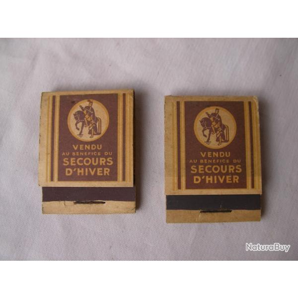 WW2 BELGIQUE LOT DE 2 BOTES D'ALLUMETTES DES SECOURS D'HIVER BELGE PARTIE FRANCAISE RARE