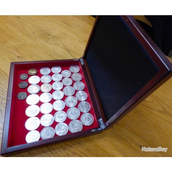 SUPERBE ET MAGNIFIQUE GRAND COFFRET D'OCCASION COULEUR GRENAT, POUR MONNAIES OU MEDAILLES OU AUTRES