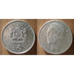 Maroc 5 Dirhams 1965 1384 Piece Argent Roi Dirhams Piece