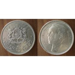 Maroc 5 Dirhams 1965 1384 Piece Argent Roi Dirhams Piece