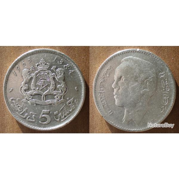 Maroc 5 Dirhams 1965 1384 Piece Argent Roi Dirhams Piece