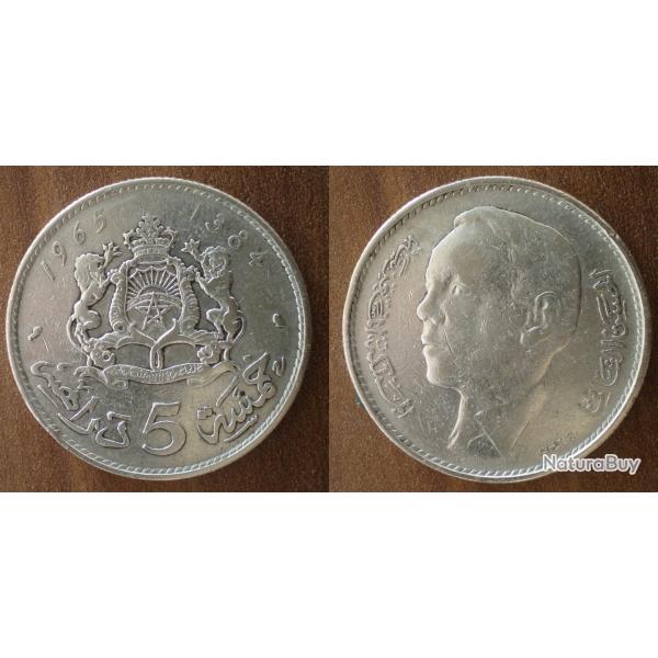 Maroc 5 Dirhams 1965 1384 Piece Argent Roi Dirhams Piece