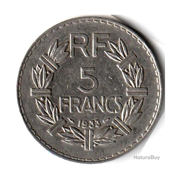 Pi�ce de Monnaie France 5 francs Lavrillier, nickel 1933
