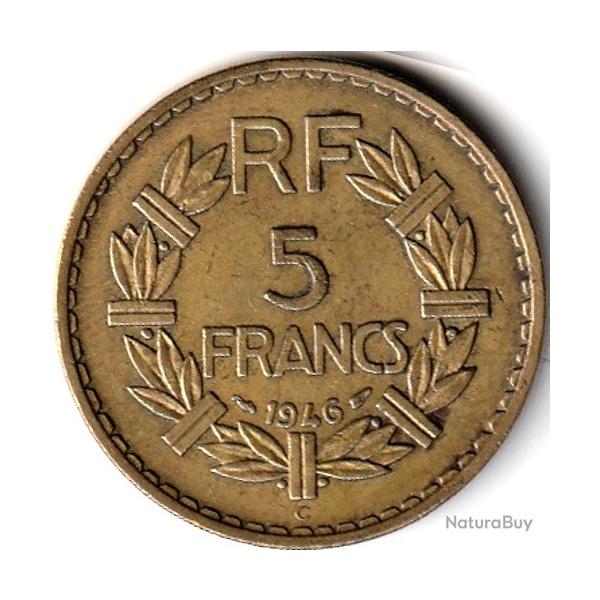 Pi�ce de Monnaie France 5 francs Lavrillier, BRONZE ALU 1946 C