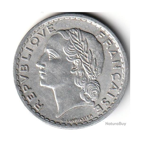 Pi�ce de Monnaie France 5 francs Lavrillier, aluminium 1945