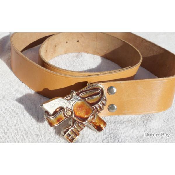 Ceinturon cuir boucle Baron western buckles ann�es 80