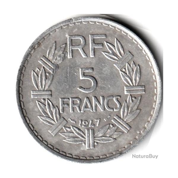 Pi�ce de Monnaie France 2 x 5 francs Lavrillier, aluminium 1947 9 ouvert et 1947 9 ferm�