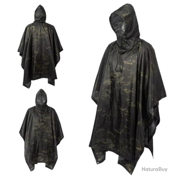 Poncho de Pluie Plein Air Respirant V�tements de Pluie Imperm�ables Activit�s Ext�rieur Noir Camoufl