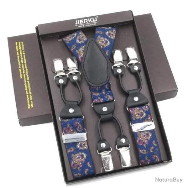 Bretelles de chasse six clips � motifs bleues - LIVRAISON GRATUITE