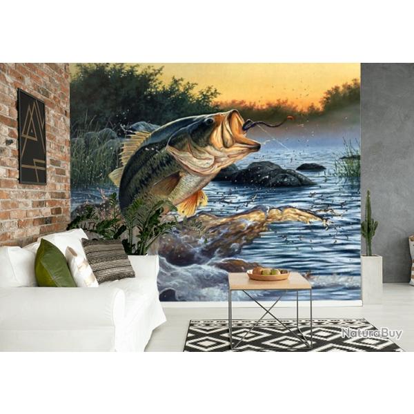 Decoration murale ( 240 x 240 cm) papier peint photo, nature, poissons prdateurs, rivire, pche