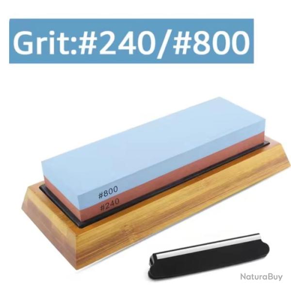 Pierre � Aiguiser Professionnelle Double Face Base Antid�rapante support Bambou 2 Grains 200/800