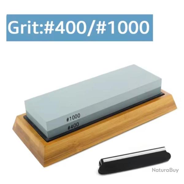 Pierre � Aiguiser Professionnelle Double Face Base Antid�rapante support Bambou 2 Grains 400/1000