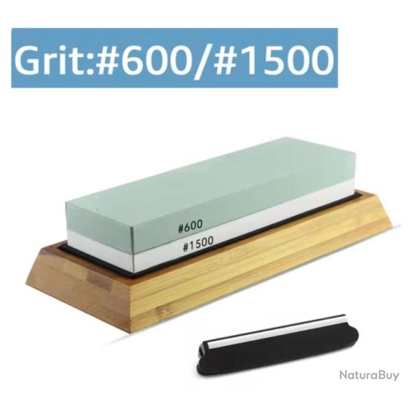 Pierre � Aiguiser Professionnelle Double Face Base Antid�rapante support Bambou 2 Grains 600/1500