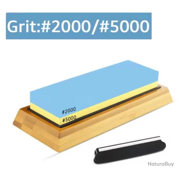 Pierre � Aiguiser Professionnelle Double Face Base Antid�rapante support Bambou 2 Grains 2000/5000
