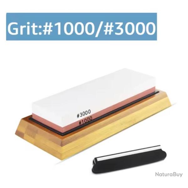 Pierre � Aiguiser Professionnelle Double Face Base Antid�rapante support Bambou 2 Grains 1000/3000