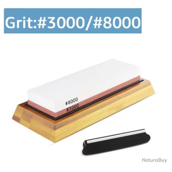 Pierre � Aiguiser Professionnelle Double Face Base Antid�rapante support Bambou 2 Grains 3000/8000