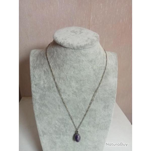 collier ancien pierre am�thyste longueur 22,4 cm ferm�