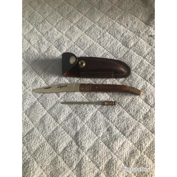 , tr�s beau couteau de chasse laguiole avec �tui de ceinture en cuir neuf