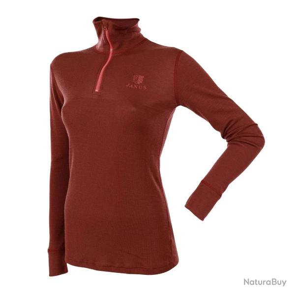Haut � col montant zip pure laine m�rinos Femme S (small) rouge corten