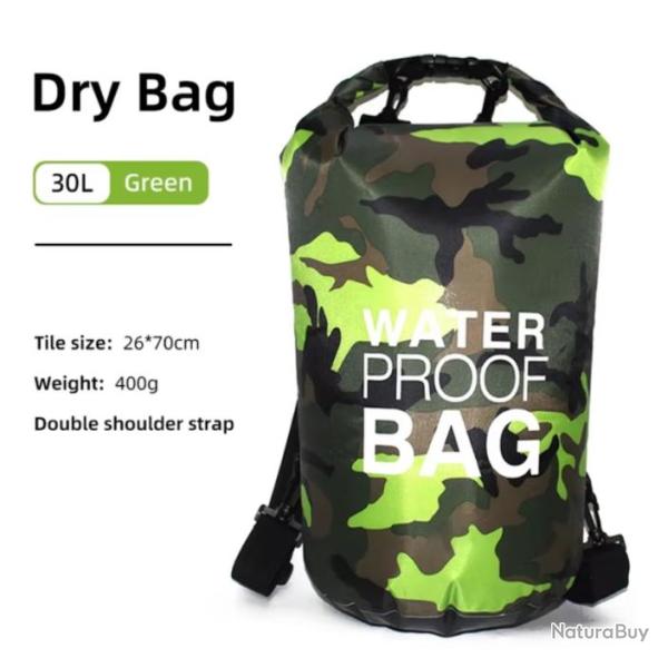 Sac � Dos �tanche 30L - Waterproof �clair pour Activit�s Plein Air Vert