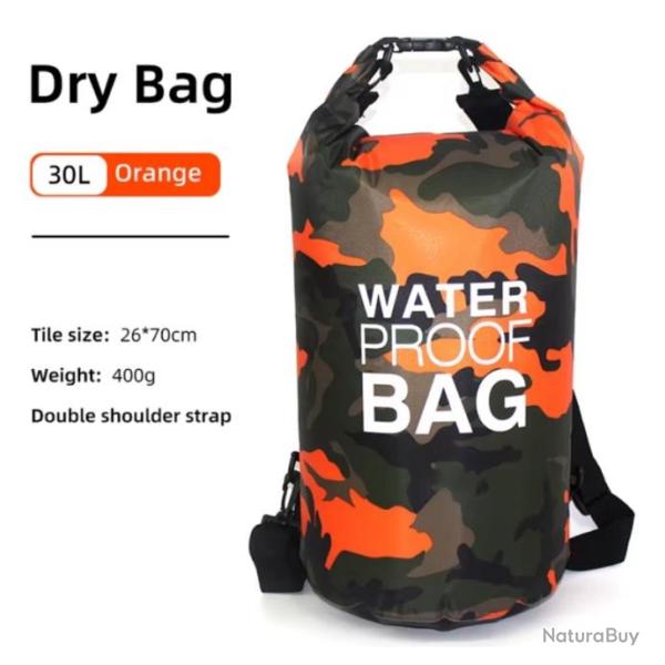 Sac � Dos �tanche 30L - Waterproof �clair pour Activit�s Plein Air Orange