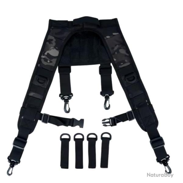Ceinture de Service Tactique avec Harnais et Bretelles Rembourr�es - R�glables Noir Camo