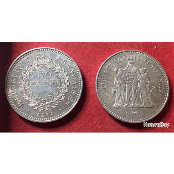 FRANCE monnaie V�me R�PUBLIQUE - pi�ce 50 Francs Hercule 1974 argent