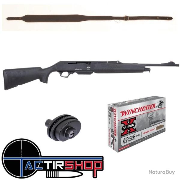 Pack Carabine PIETTA Chronos Evo synth�tique 30-06 Noire + munitions Winchester + bretelle cuir et v