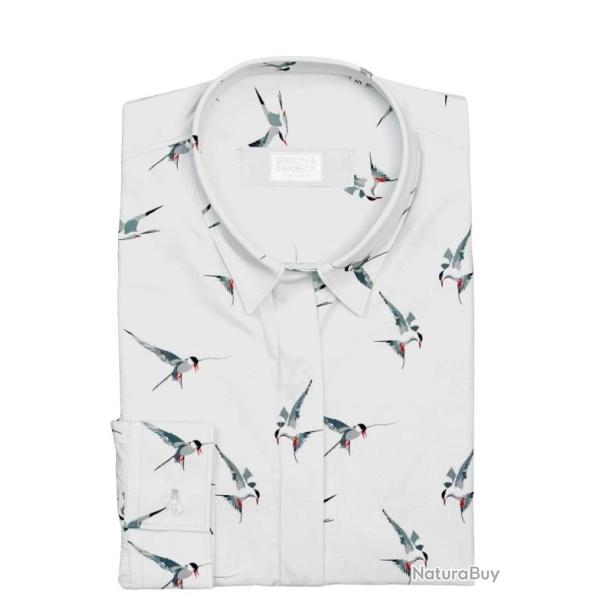 Chemisier femme - Motif Mouettes �l�gance l�g�re et fra�cheur marine 44