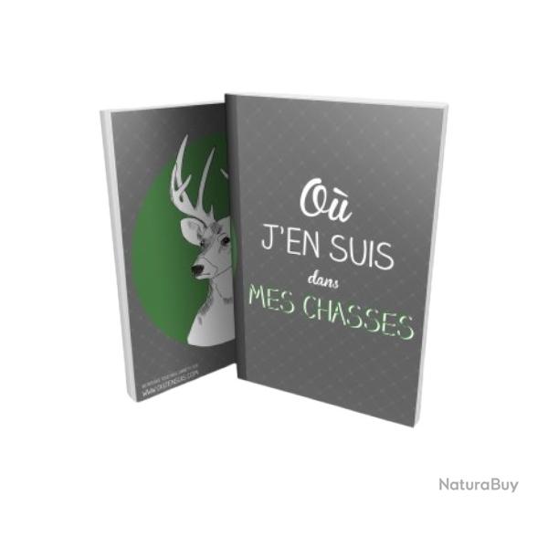Carnet "O� j'en suis dans mes Chasses" - 80 pages, format 12 � 17 cm, reliure cousue, made in France