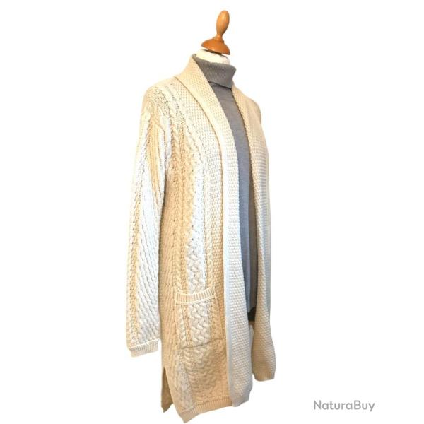 Gilet long femme Doolin - 100% pure laine blanc �l�gance et confort naturel XL