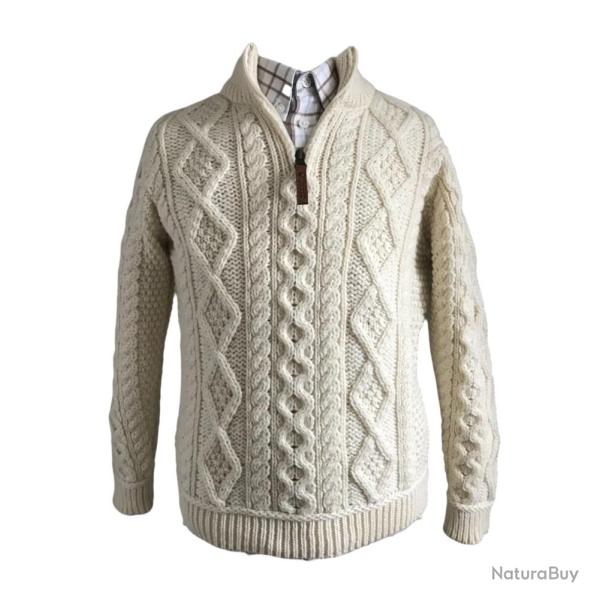 Pull Enfant Zipp� Blanc - Laine Douce & Fermeture Pratique 6/7 ans