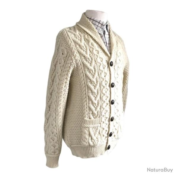 Gilet enfant - Blanc - 100�% pure laine - Boutons en cuir 9/10 ans