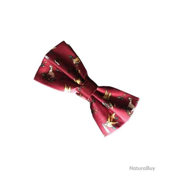 Noeud papillon rouge bordeaux 100�% soie Motifs chasse - fabriqu� en Angleterre