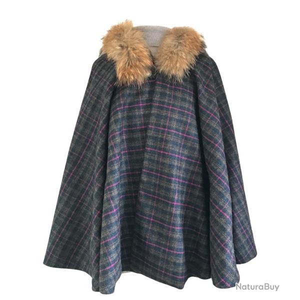 Cape Mahault - Tweed Gris � Carreaux Roses et Bleus �l�gance f�minine raffin�e - Fabrication fran�ai