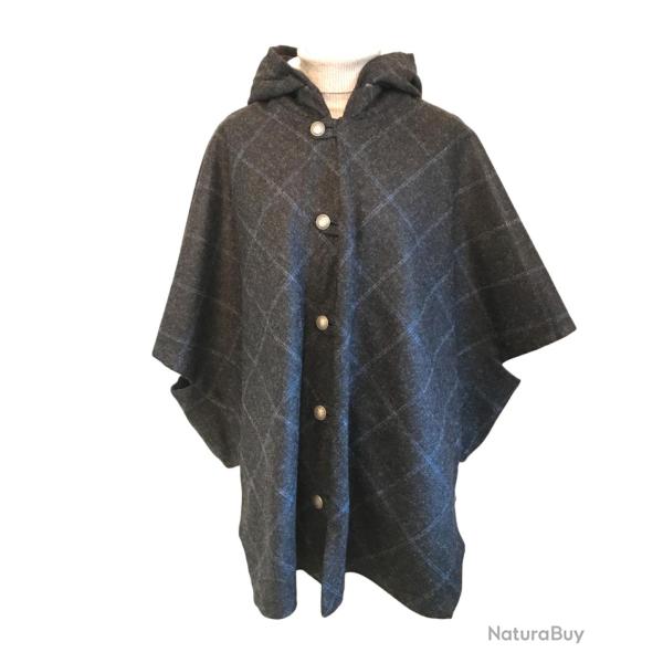 Cape Laveline CITY r�versible - Tweed gris carreaux bleus 100�% laine & d�perlante - unisexe U