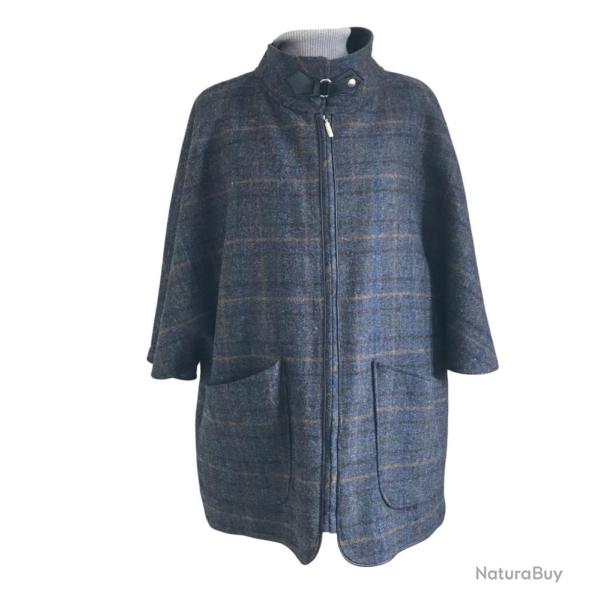 Veste cape 100�% tweed - �l�gance naturelle et chaleur artisanale Bleu